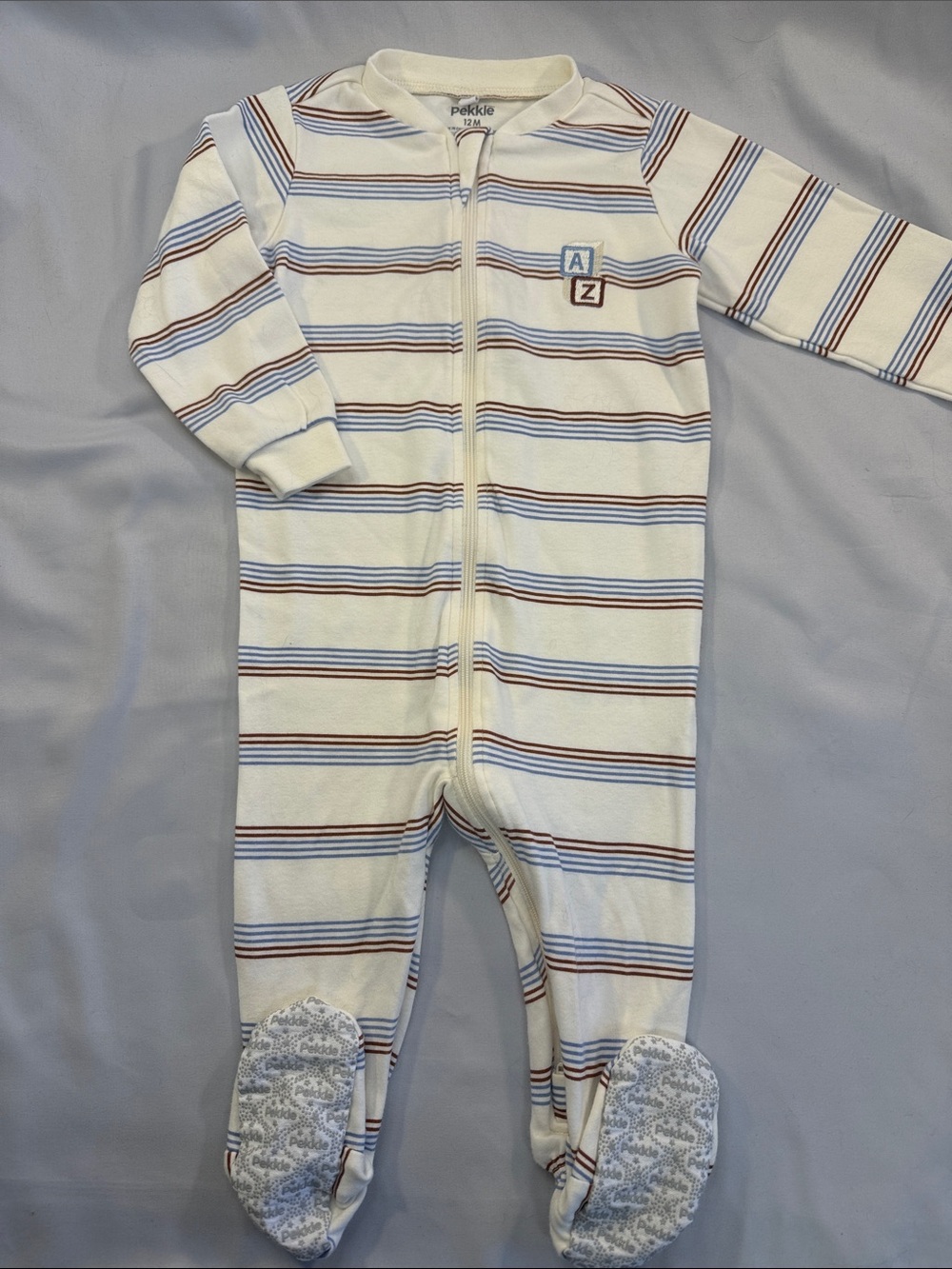 Pekkle NWOT/NEW organic cotton Cream Striped Footed One-Piece Romper